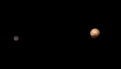 Pluto-Charon in color on July 8, 2015
