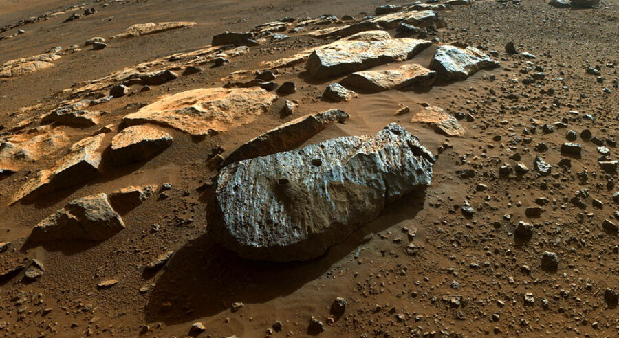 Multiple holes in the Rochette rock on Mars