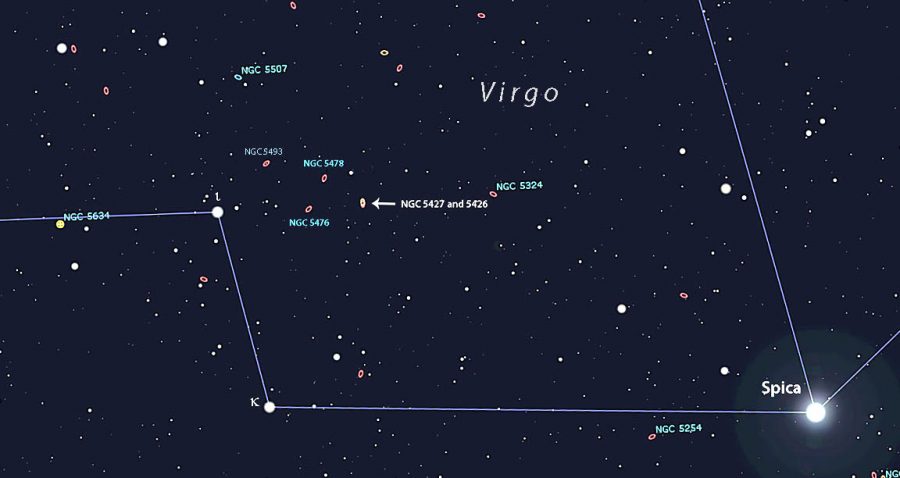 A star chart of Virgo that shows the location of Arp 171