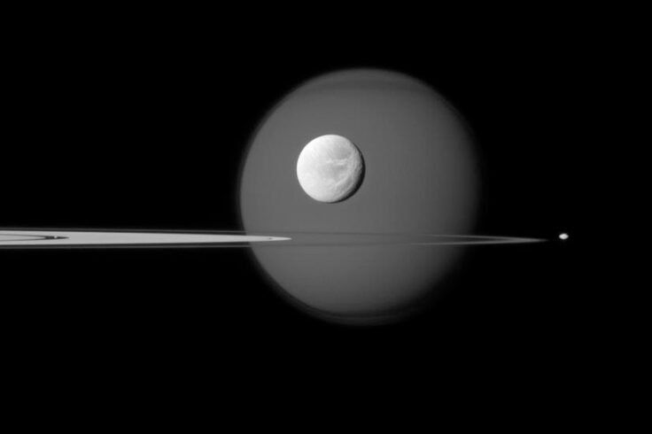 Saturn moons and rings