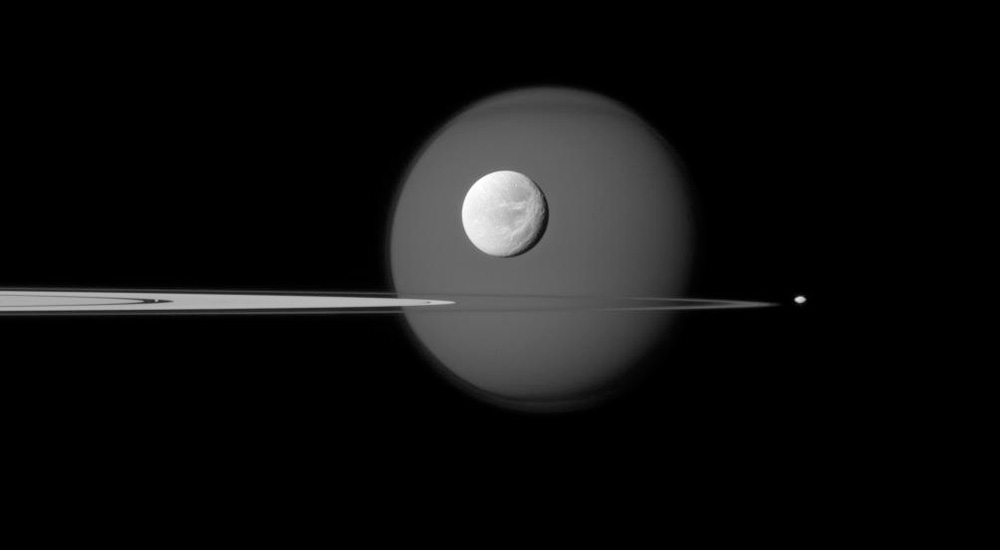 Saturn moons and rings