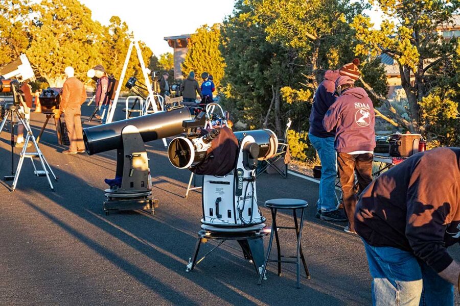 Telescopes and volunteers on the South Rim patio