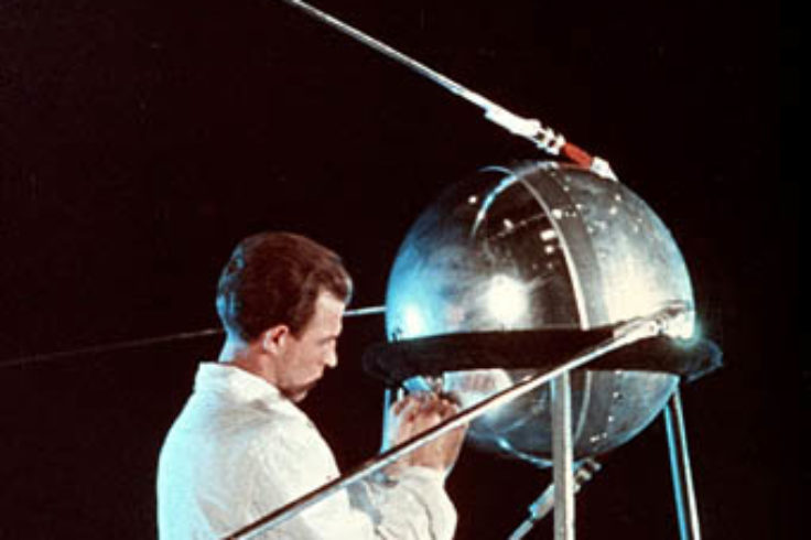 Technician working on Sputnik 1, 1957.