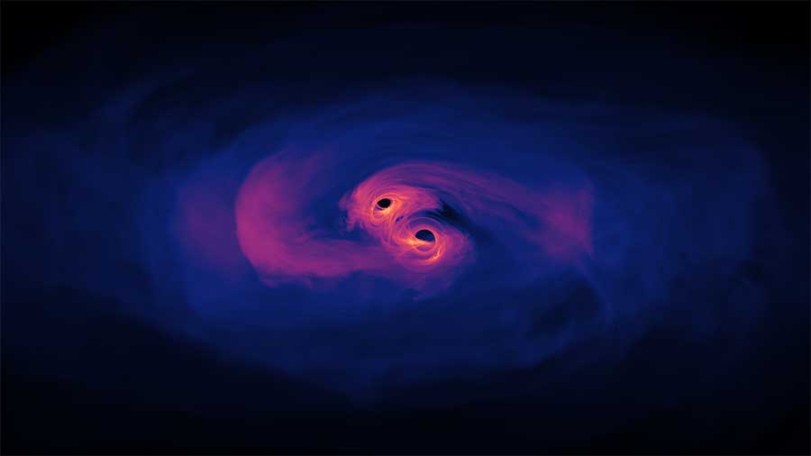 Illustration of a supermassive black hole binary system