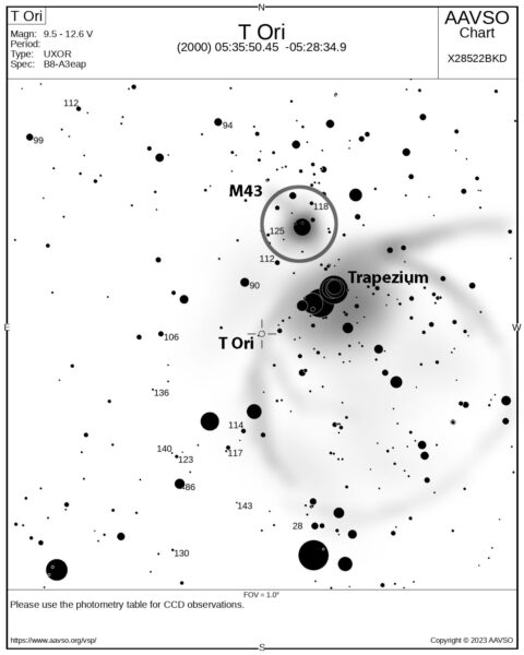 Orion Nebula and T Ori chart
