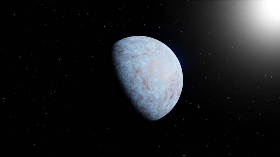 Artist's concept shows blue-streaked surface of a massive solid planet