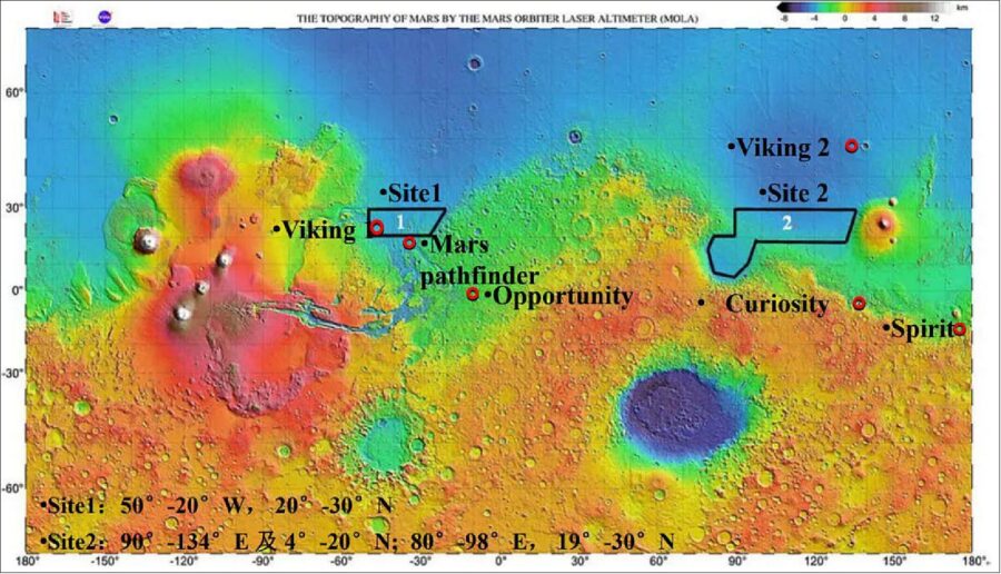 Potential Tianwen 1 landing sites