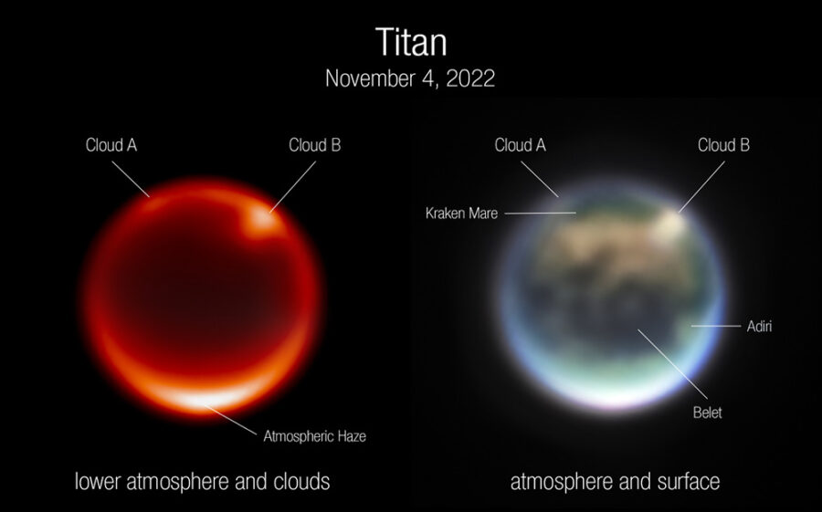 Different wavelengths probe different aspects of Titan