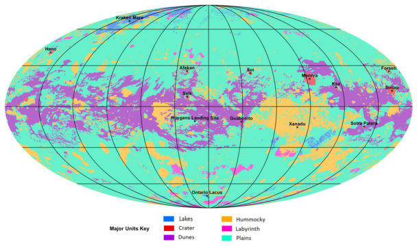 Global map of Titan's geological features