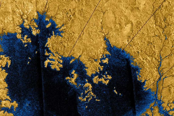 Titan lakeshore closeup