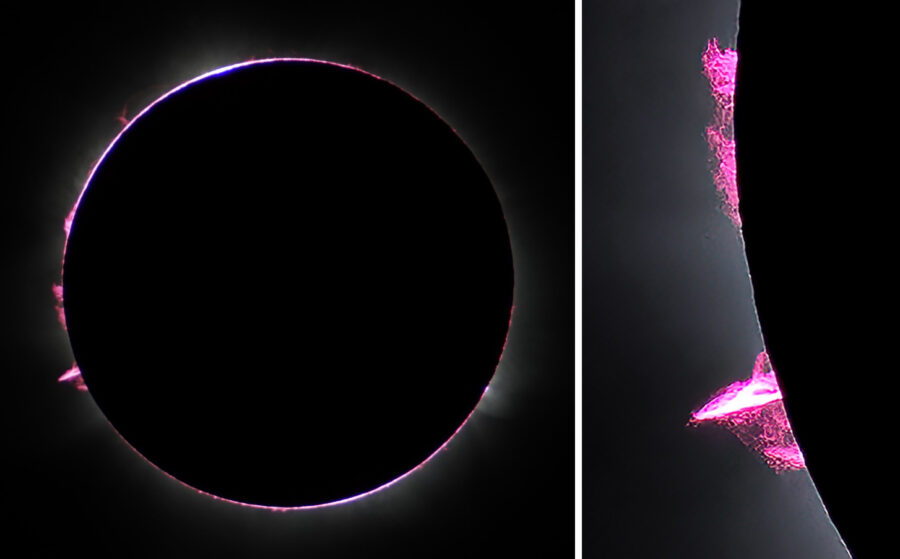 Two views of April 2023 total solar eclipse