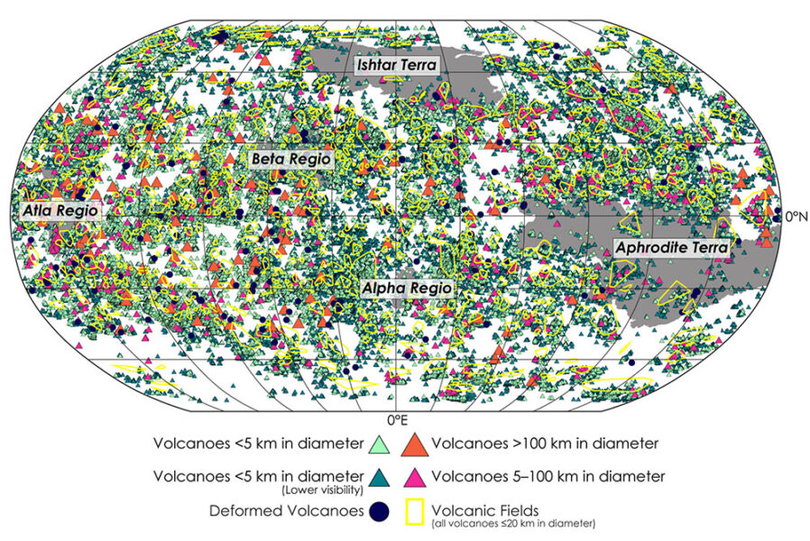 Map of Venusian volcanoes