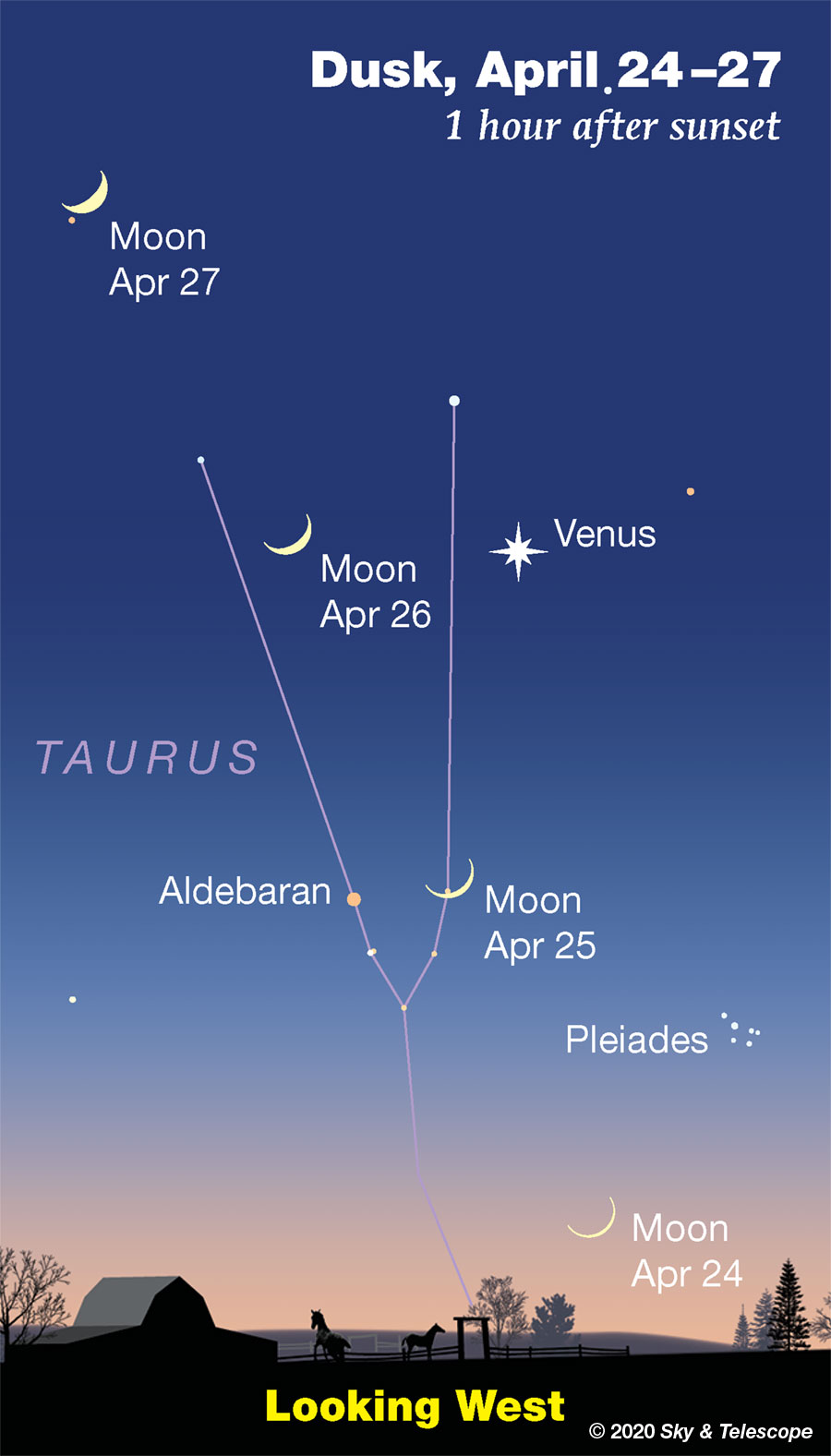 The waxing crescent Moon emerges once again in twilight. (April 24-27, 2020))