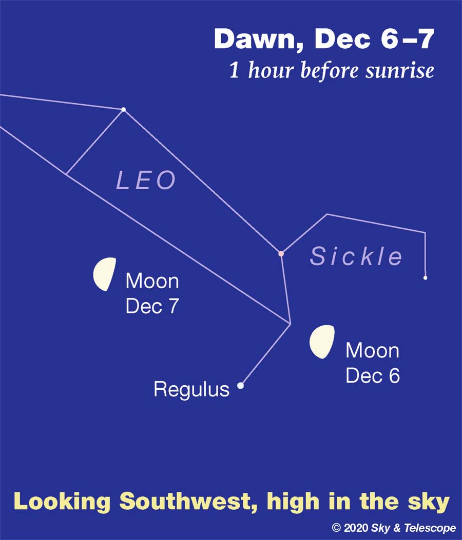 Moon and Sickle of Leo at dawn, Dec. 6, 2020
