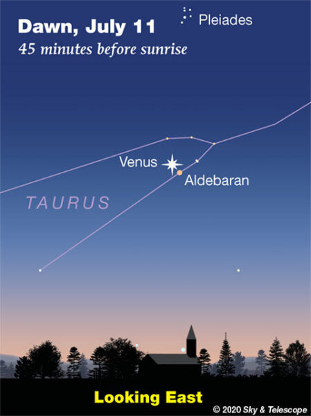 July 11 dawn star chart with Venus and Aldebaran