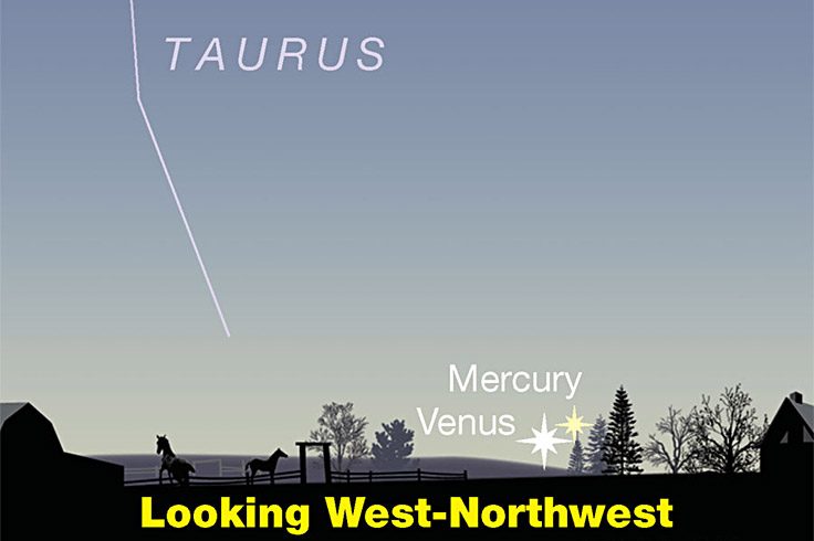 Venus and Mercury barely above the sunset horizon, April 25, 2021