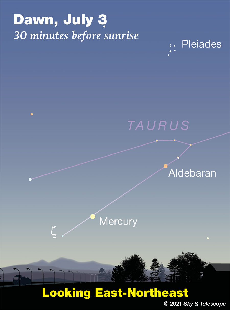 Mercury and Aldebaran low at dawn, July 3, 2021. 