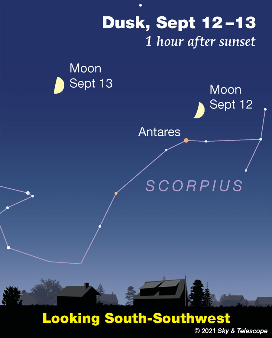 Moon over Antares and Scorpius, Sept. 12-13, 2021