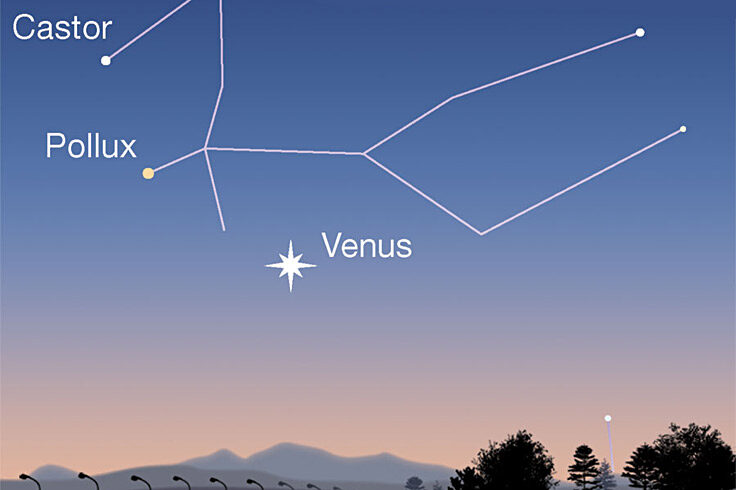 Venus low at dawn with fainter Pollux and Castor, Aug 6, 2022