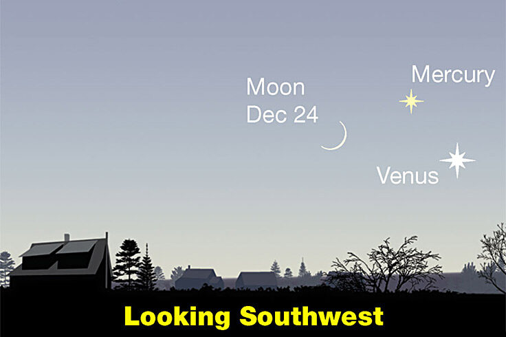 Venus, Mercury, crescent Moon at dusk, Dec. 24, 2022