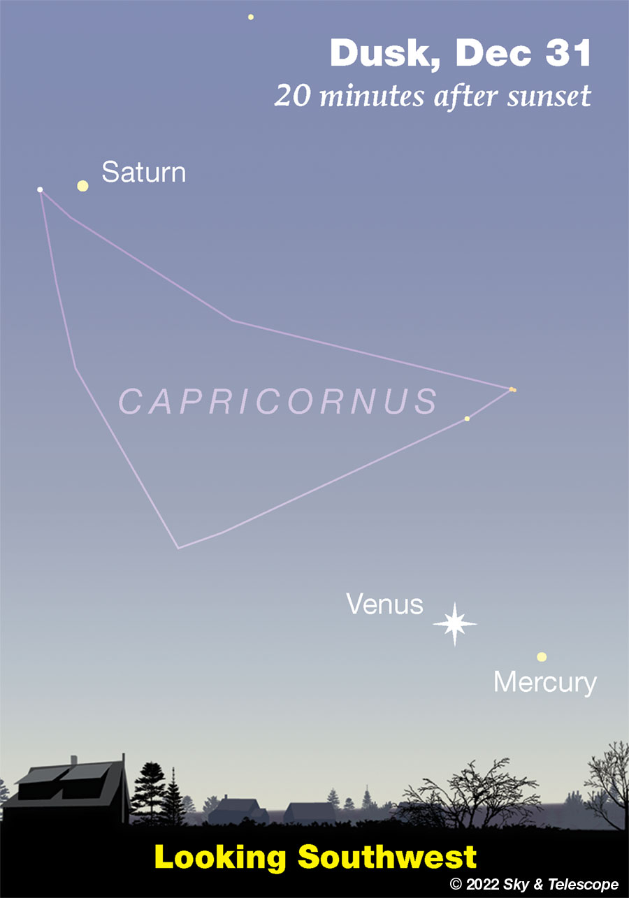 Venus, Mercury, and Saturn after sunset, Dec. 31, 2022