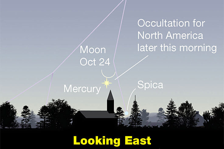 Mercury and thin crescent Moon at dawn, Oct. 23, 2022