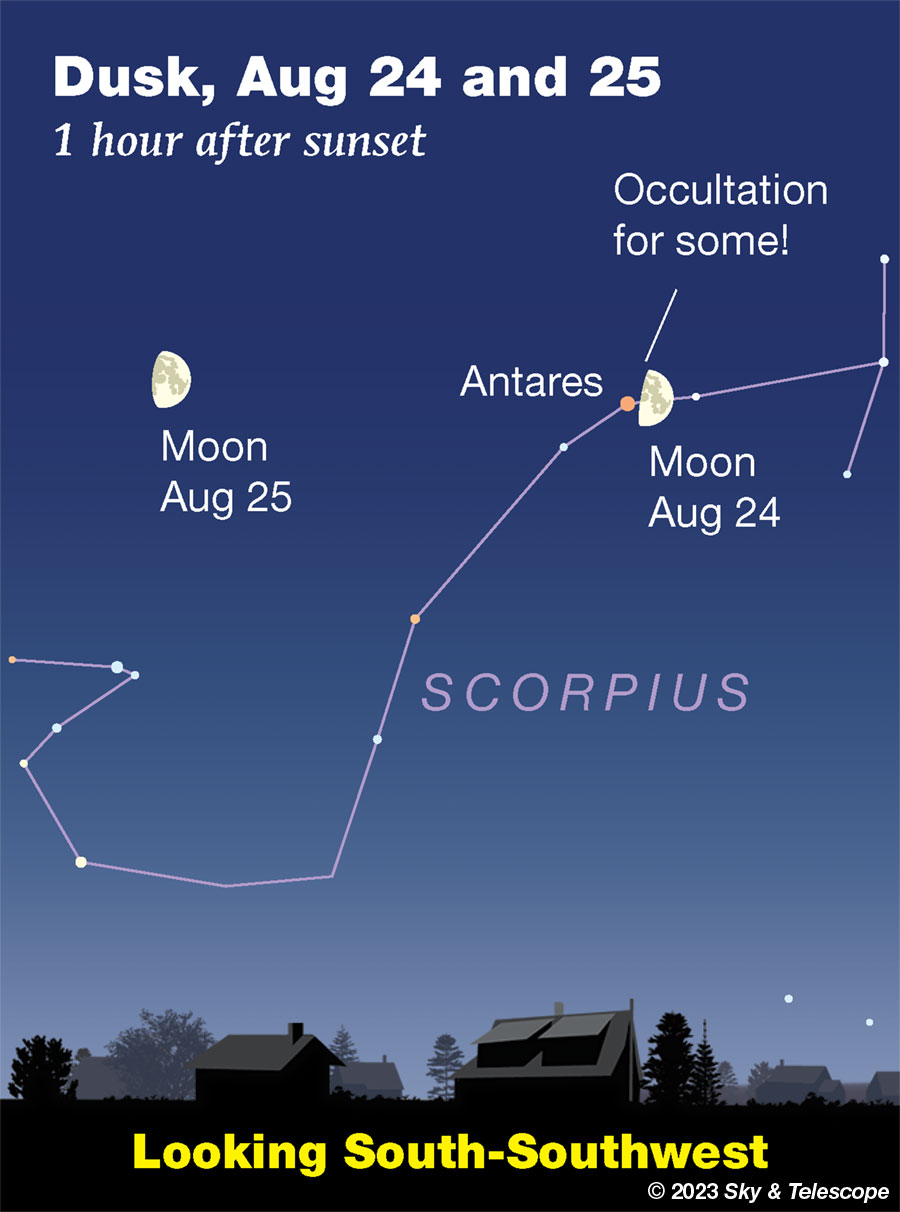 The Moon crossing Scorpius, and maybe occulting Antares for your location on the night of Aug 24, 2023