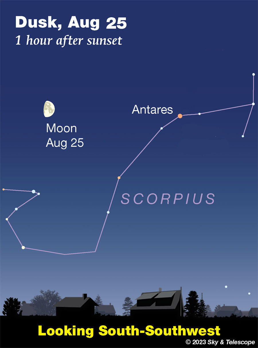 Moon over Scorpius at nightfall, Aug. 25, 2023