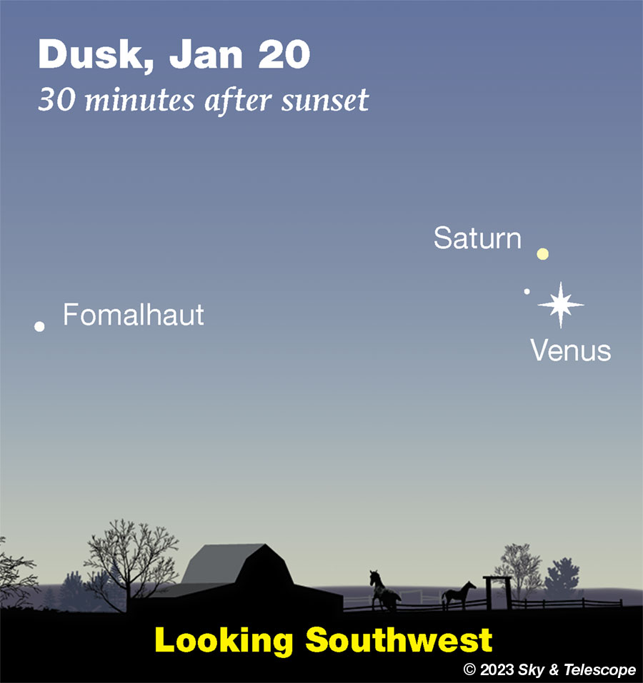 Venus and Saturn nearing conjunction in twilight, Jan. 20, 2023. 