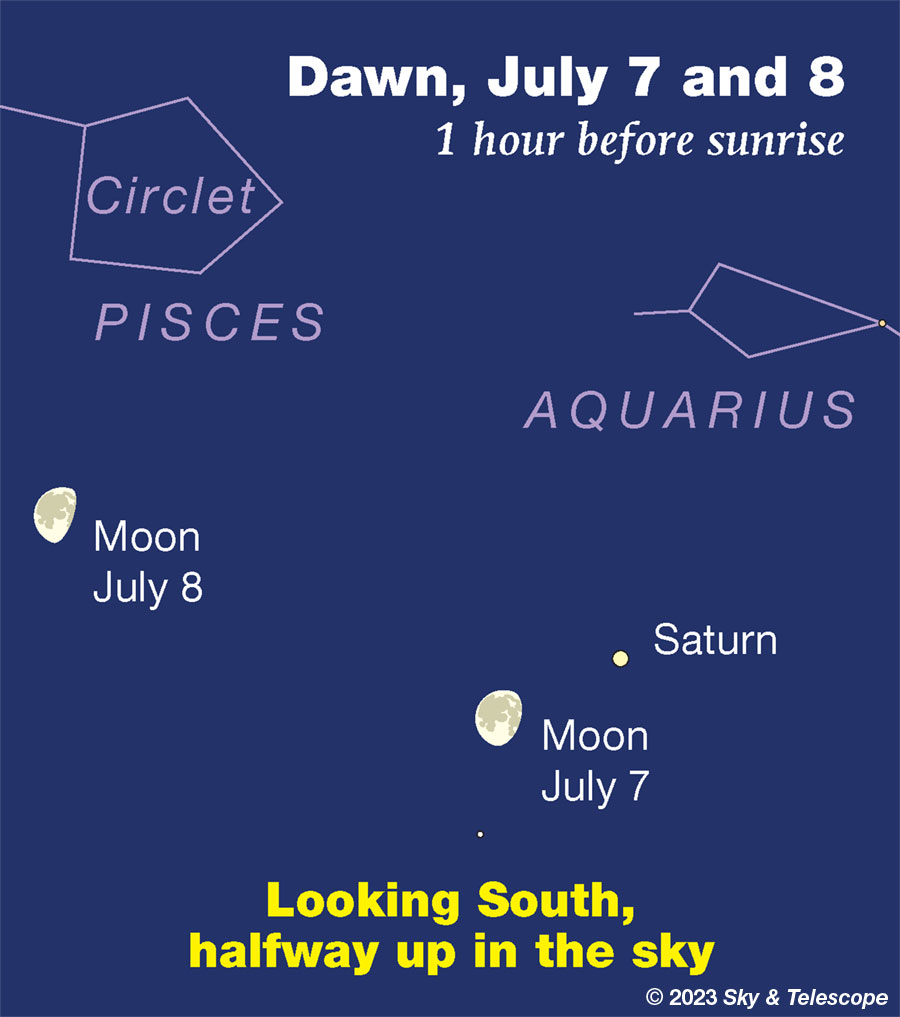 Saturn accompanies the Moon across the sky on the night of July 6-7, 2023