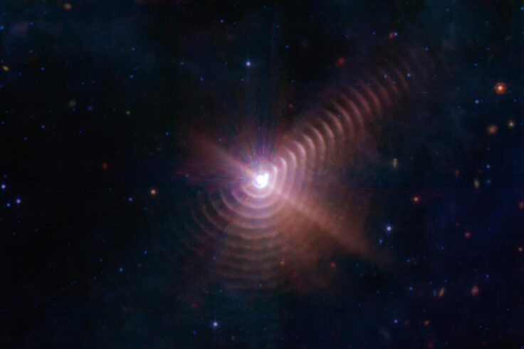 Regular rings of dust surround a brilliant central star