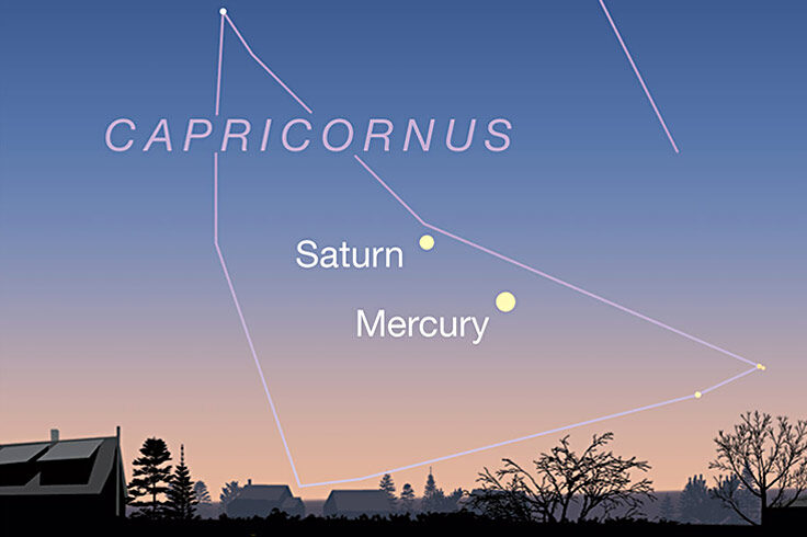 Saturn and Mercury in the sunset, Jan. 12, 2022