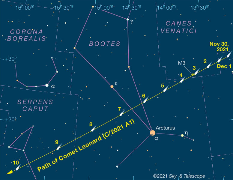 Comet Leonard Finder Chart