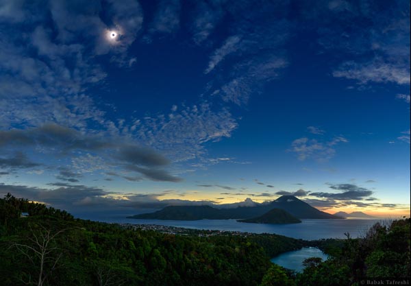 Wide view of solar eclipse from Ternate