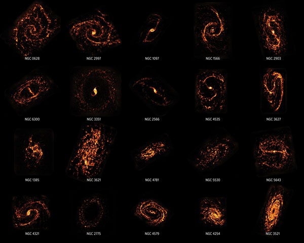 ALMA maps show the structure of several galaxies in CO, shown as bright orange spots.