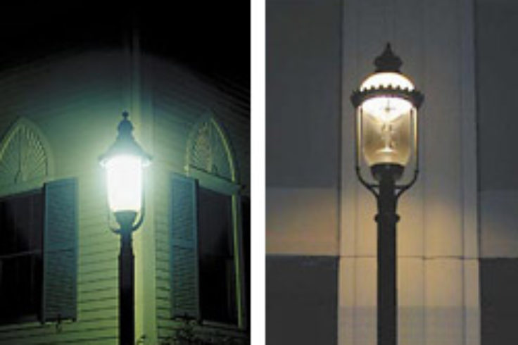Two types of antique street light fixtures