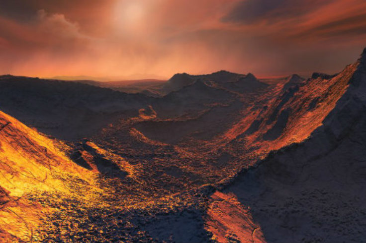 Illustration of surface of planet orbiting Barnard's star