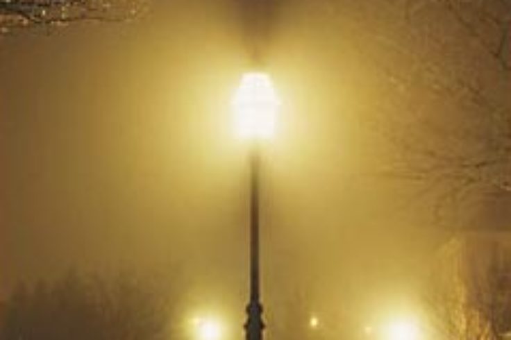 Bright street light at night in winter