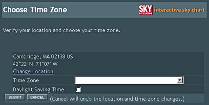 Choose Time Zone Screen
