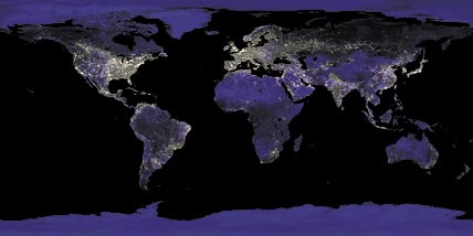 Earth at night as seen from space