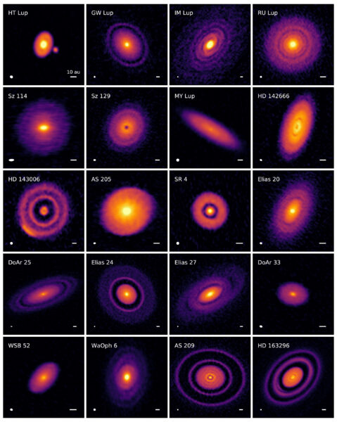 Continuum emission images of 20 protoplanetary disks.