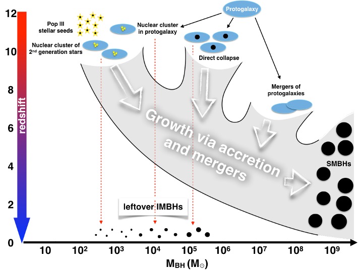 Diagram showing IMBH scenarios by mass