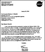 Letter from O'Keefe to Mikulski