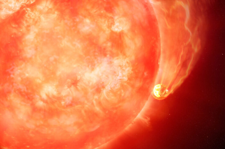 hot and swollen star eating a planet much smaller than it