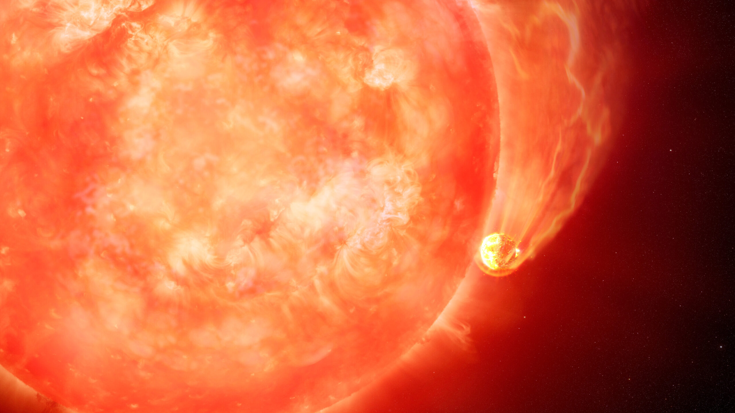 hot and swollen star eating a planet much smaller than it