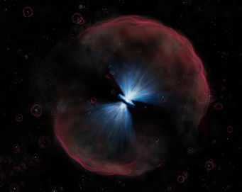 Artist's conception of how the new quasar would appear close up.