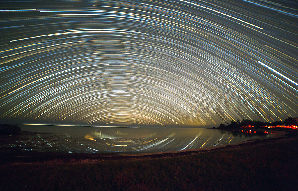 Star trails over tidal pool