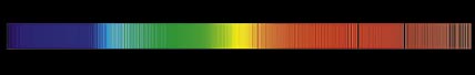 British amateur spectroscopist Maurice Gavin obtained this solar spectrum — a 'rainbow' of sunlight with thin, dark absorption lines at numerous discrete wavelengths. Each chemical element creates its own unique set of spectral lines.